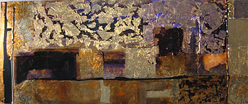 unwrapped starlight, 50cm x 120cm, mixed media with gold foil on linen