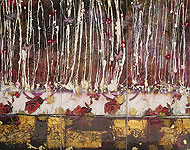 reflecting in the moment, 120 x 150cm, triptych marble paste, oil, gold leaf, inks, japanese poured lacquer on linen